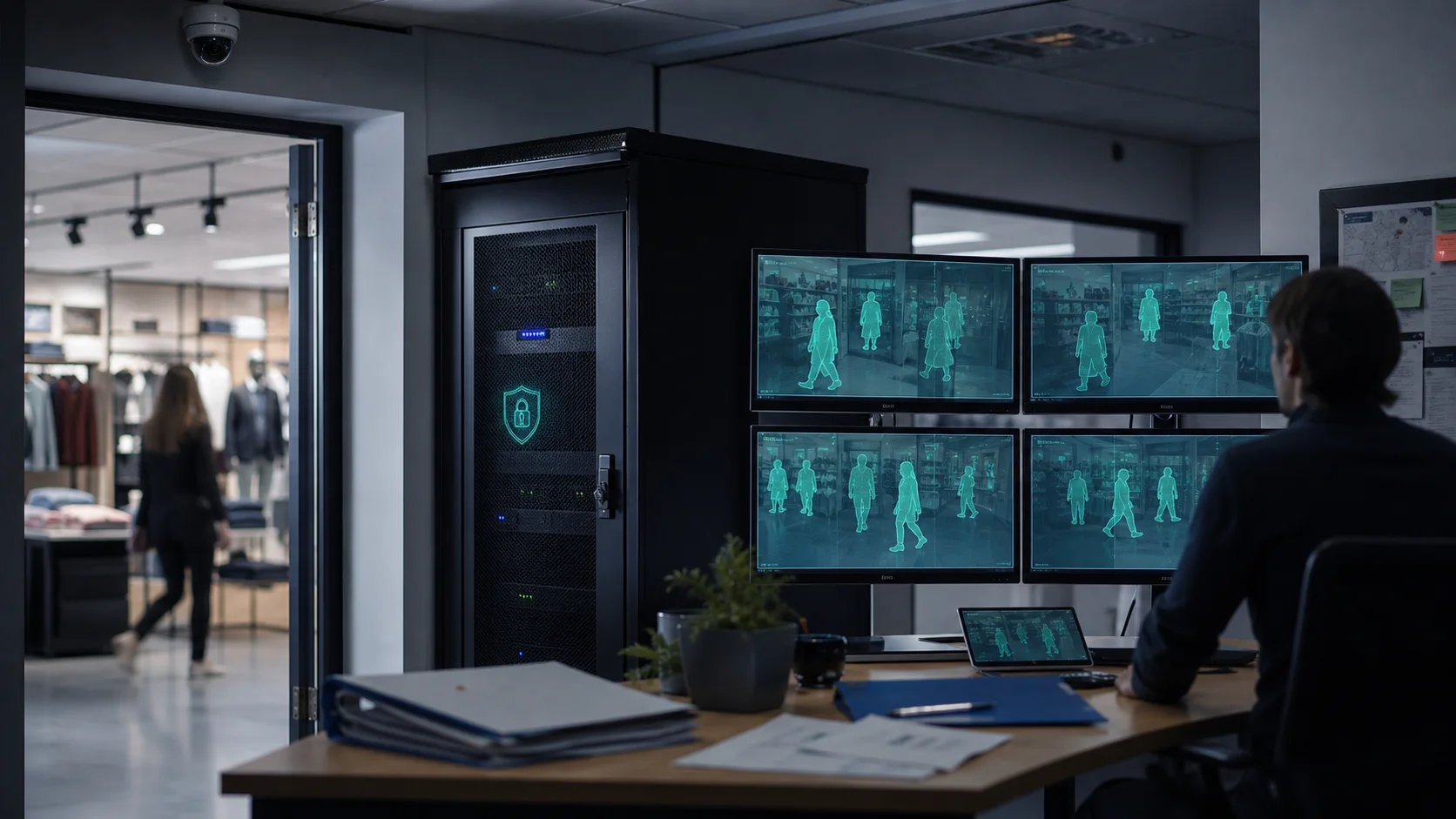 Editorial image of privacy-conscious AI video surveillance compliance using local processing