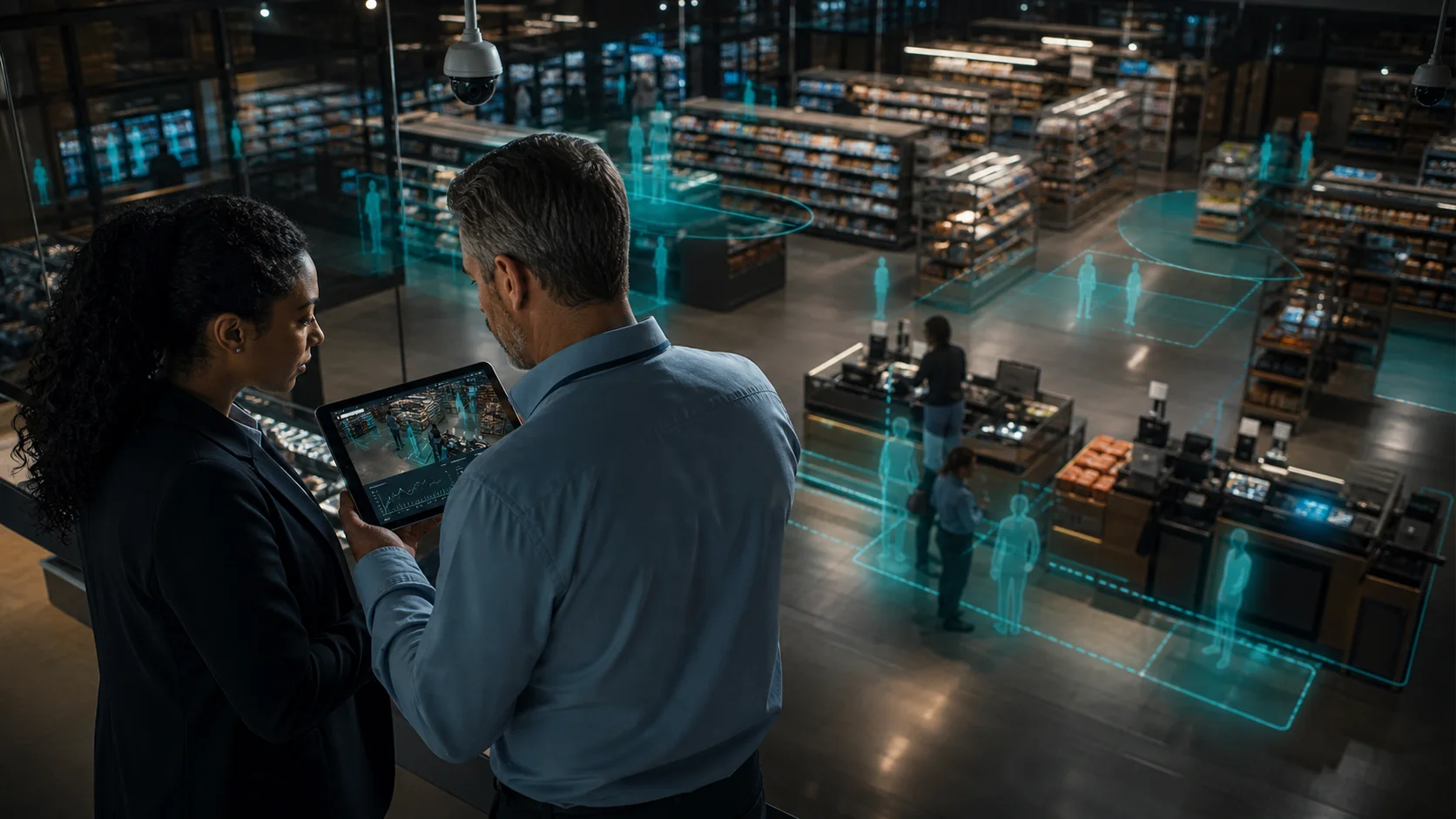 Editorial image of retail teams comparing AI video analytics software options